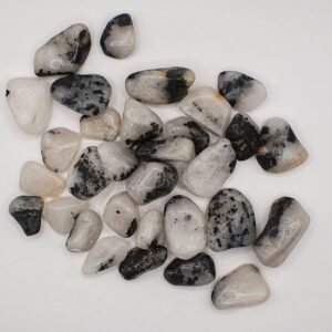 Turmalinkvarts svart och vit trumlad sten